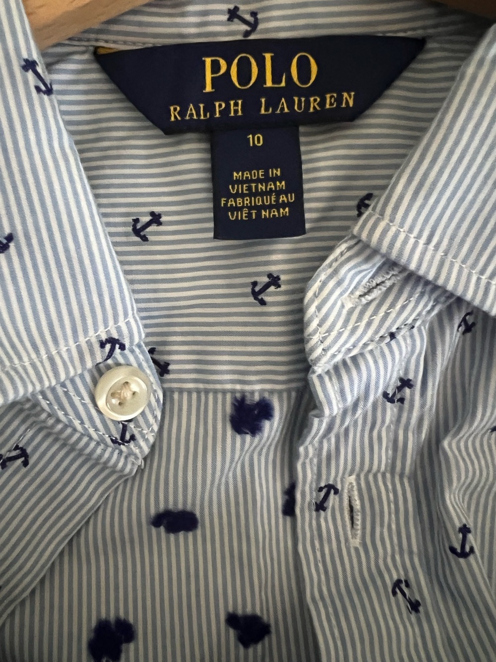 Polo Ralph Lauren Light Blue Striped Shirt Belt pocket logo size 10 girl kids - Picture 9 of 11